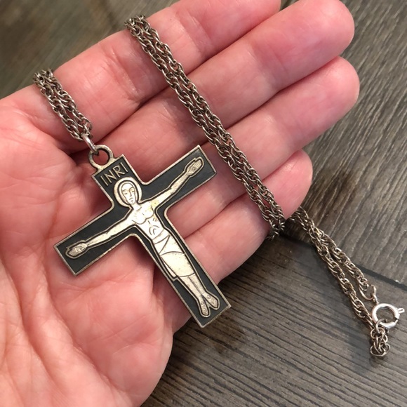 VINTAGE LARGE MODERNIST ANTAYA CROSS “Christ is Counting on You” Necklace - Picture 11 of 12